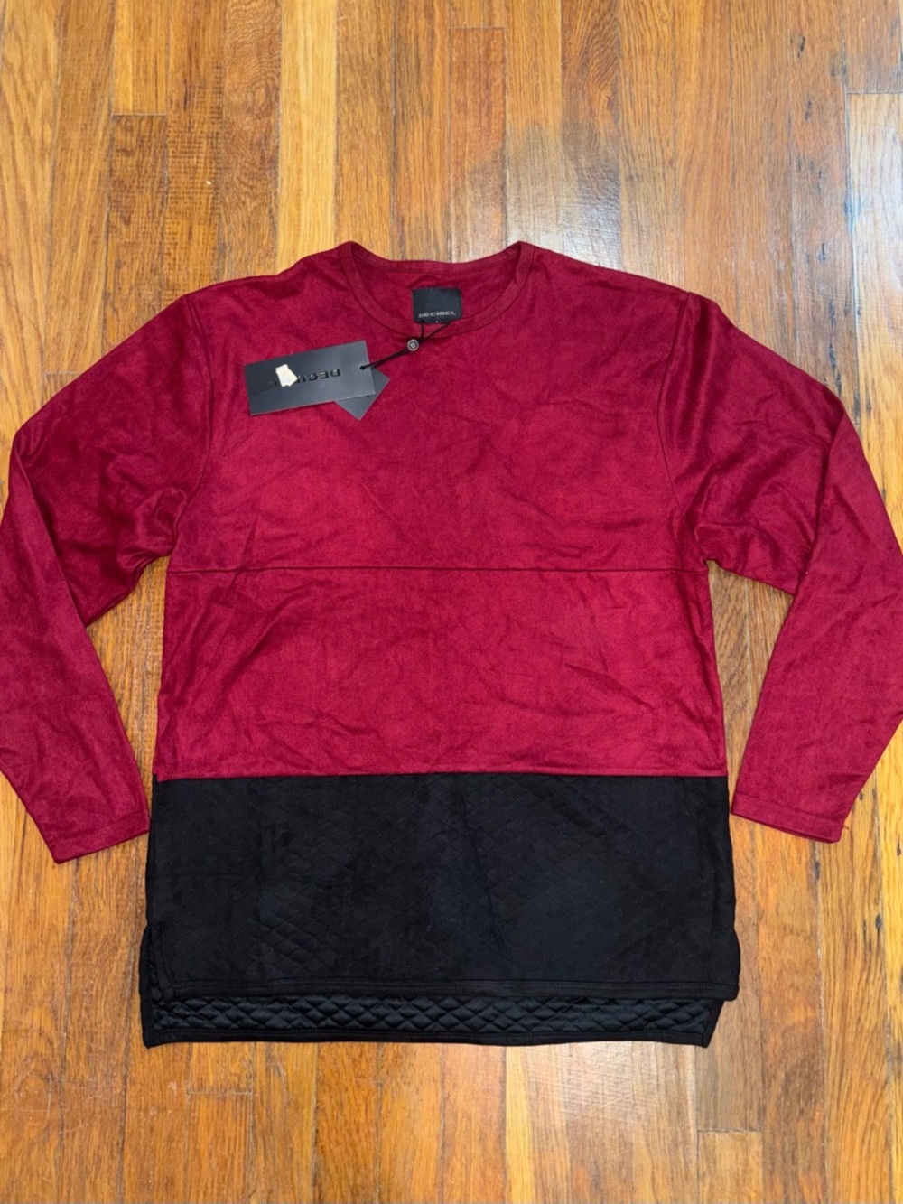New Men's Long Sleeve Colorblock Sweater - Red and Black Sz:L